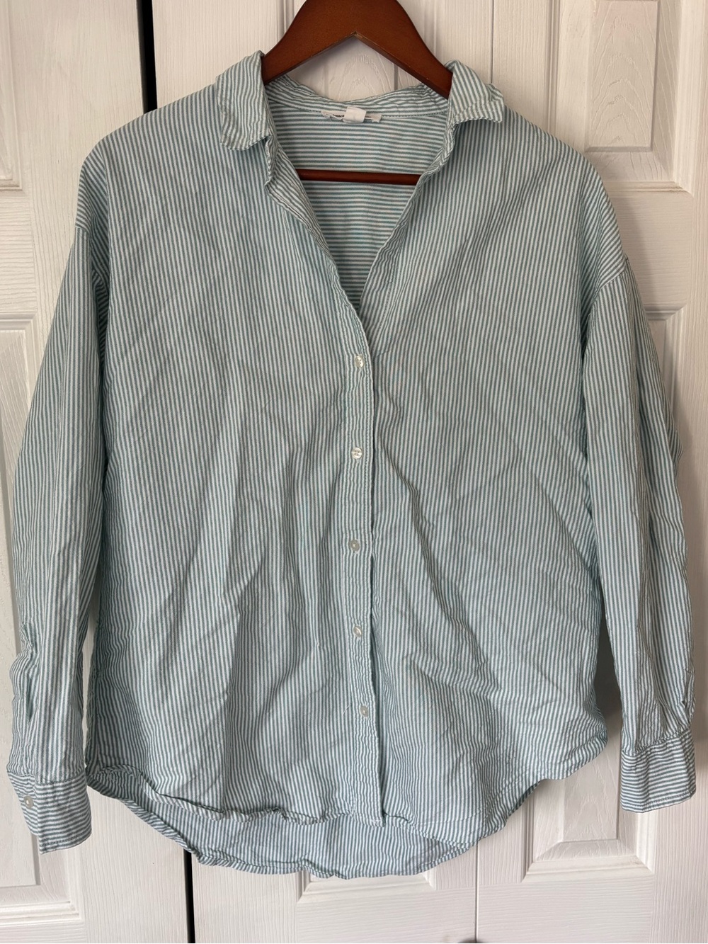 Beachlunchlounge Collection Striped Cotton Button Up Long Sleeve Size Medium